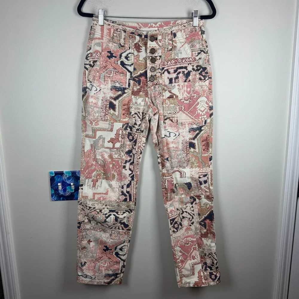 Anthropologie The Wanderer Utility Pant Button Fly Boho Size 27 Tapestry Aztec